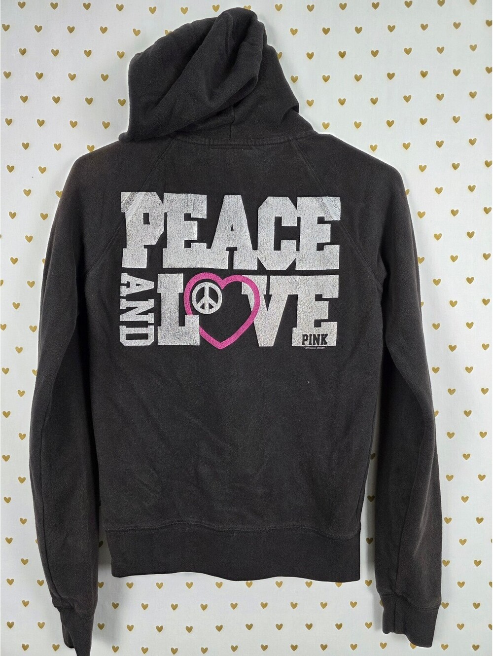 Victorias Secret Pink Vintage Peace Love Y2k Full Zip Hoodie Jacket XS